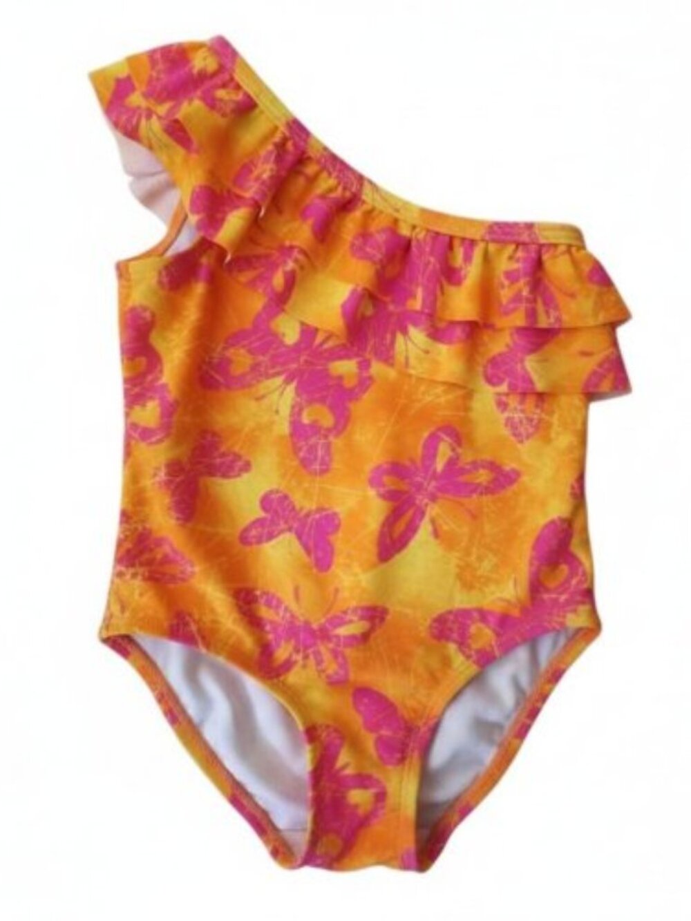 KOALA BABY Orange Pink Butterfly Print One Shoulder Bathing Suit 24 months